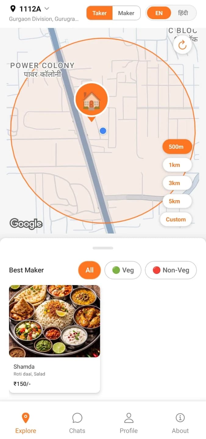 Tummido home screen showing map discovery
