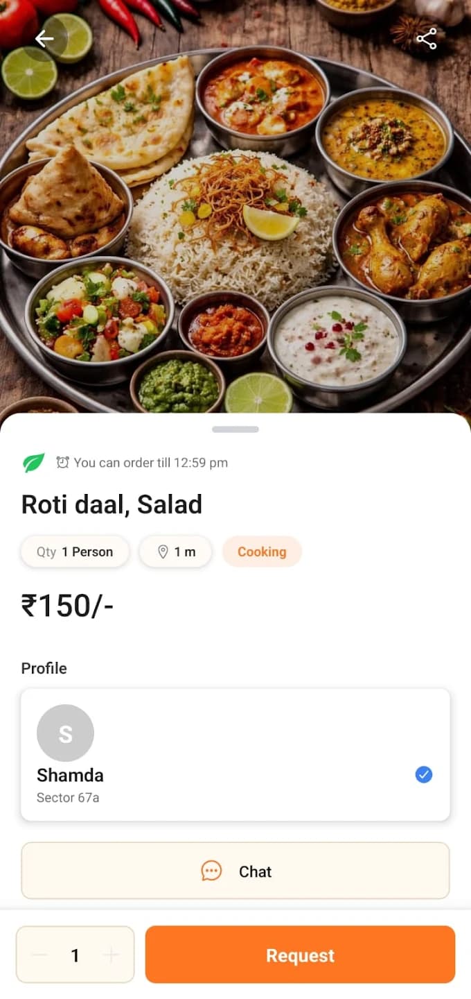 Tummido order details showing meal info and booking
